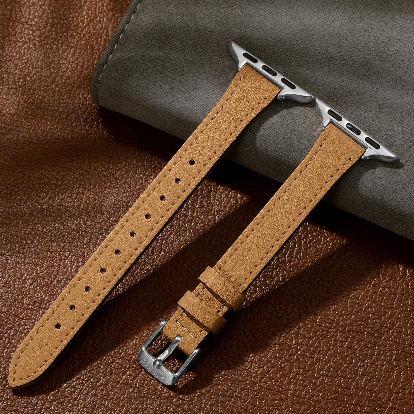 Charlam Slim Leather Band Compatible with Apple Watch Bands for Women 40mm 38mm 41mm 42mm 44mm 45mm 46mm, Top Grain Genuine Leather Strap Thin Wristband for iWatch Series 11 10 SE 9 8 7 6 5 4 3 2 1