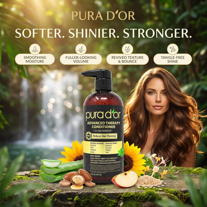 PURA D'OR Deep Moisturizing Biotin Hair Regrwoth Conditioner Thickens, Softens, & Moisturizes Dry, Frizzy, Damaged Hair w/Argan Oil, Pumpkin, Rosemary, Honeysuckle, Vitamin E, Men & Women, 16oz