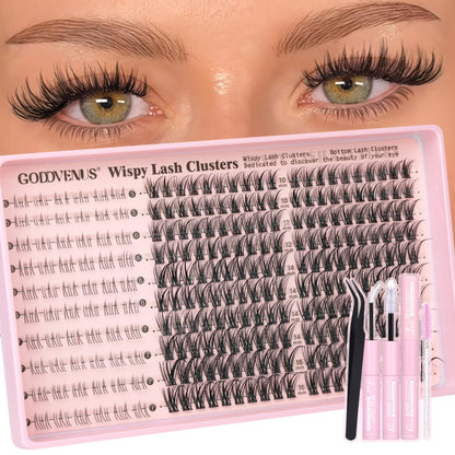 Goddvenus Brown Wispy Eye Lash Clusters Kit Natural Cluster Eyelash Extensions Kit False Eyelash Clusters Fluffy DIY Individual Lash Extensions Kit C Curl