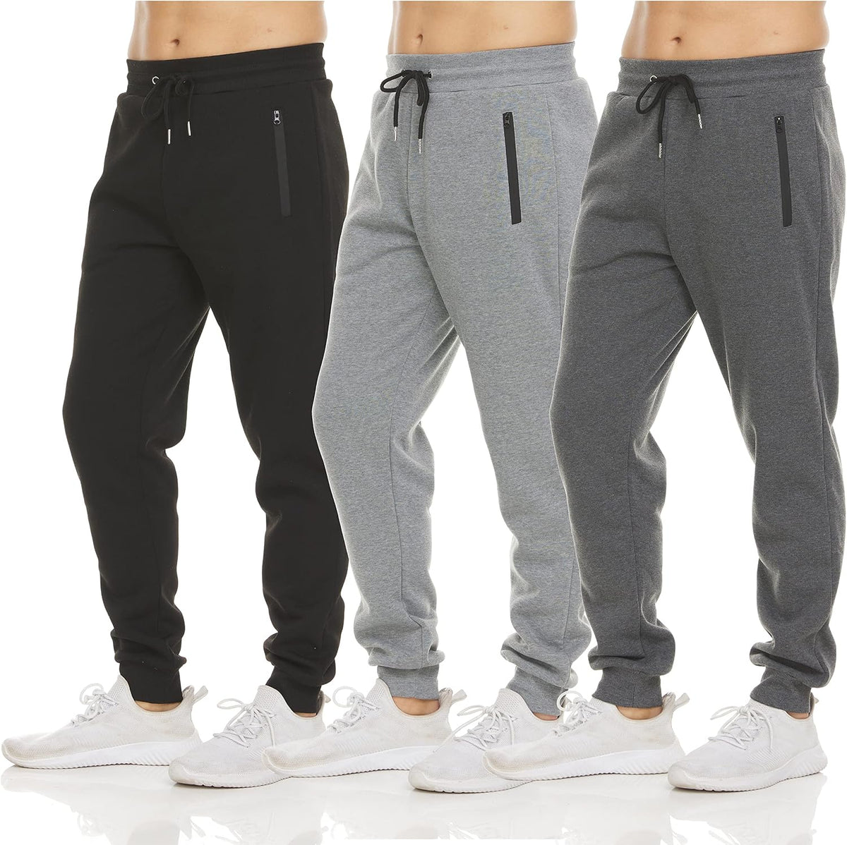 PURE CHAMP Sweatpants for Men 3 Pack Fleece Athletic Workout Joggers Mens Sweatpants with Zipper Pockets Size S-3XL