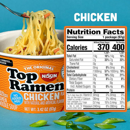 Nissin Top Ramen Noodle Soup, Chicken, 3 Ounce (Pack of 24)