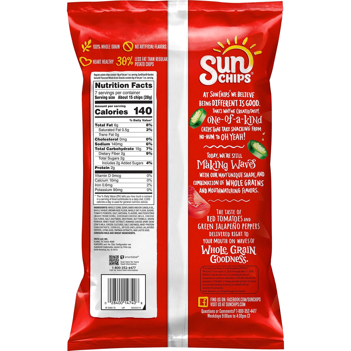 SunChips 100% Whole Grain Chips, Variety Pack, 1 oz Bags, Pack of 40, No Artificial Flavors, Colors