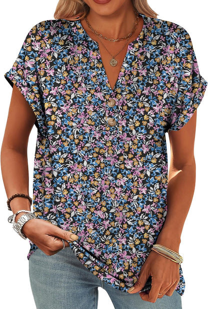 ANRABESS Womens Short Sleeve Henley Tops Summer Shirts Dressy Casual Blouse
