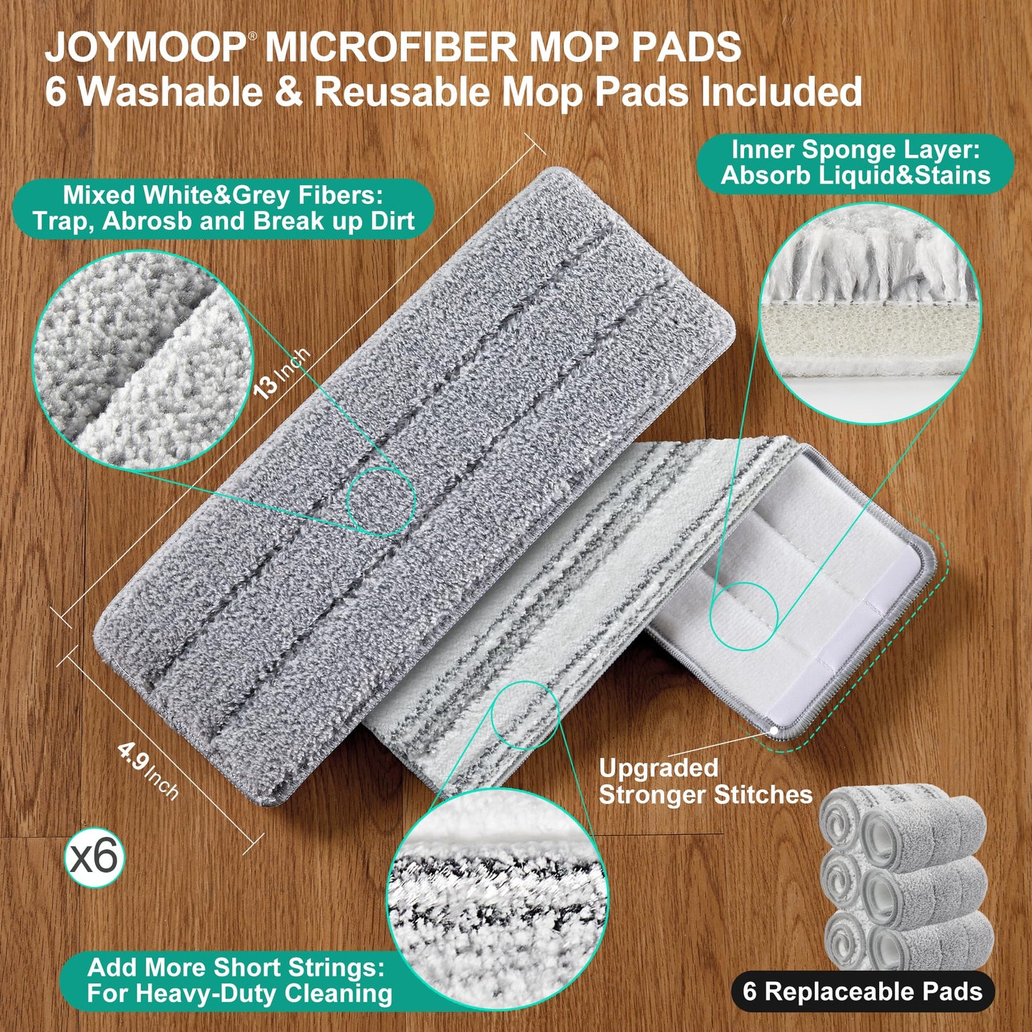JOYMOOP Wall Mop and Bucket Set, Hands-Free Flat Floor Mop with 3 Washable Microfiber Pads, Wet and Dry Use, Ideal for Home and Commercial Floor Cleaning