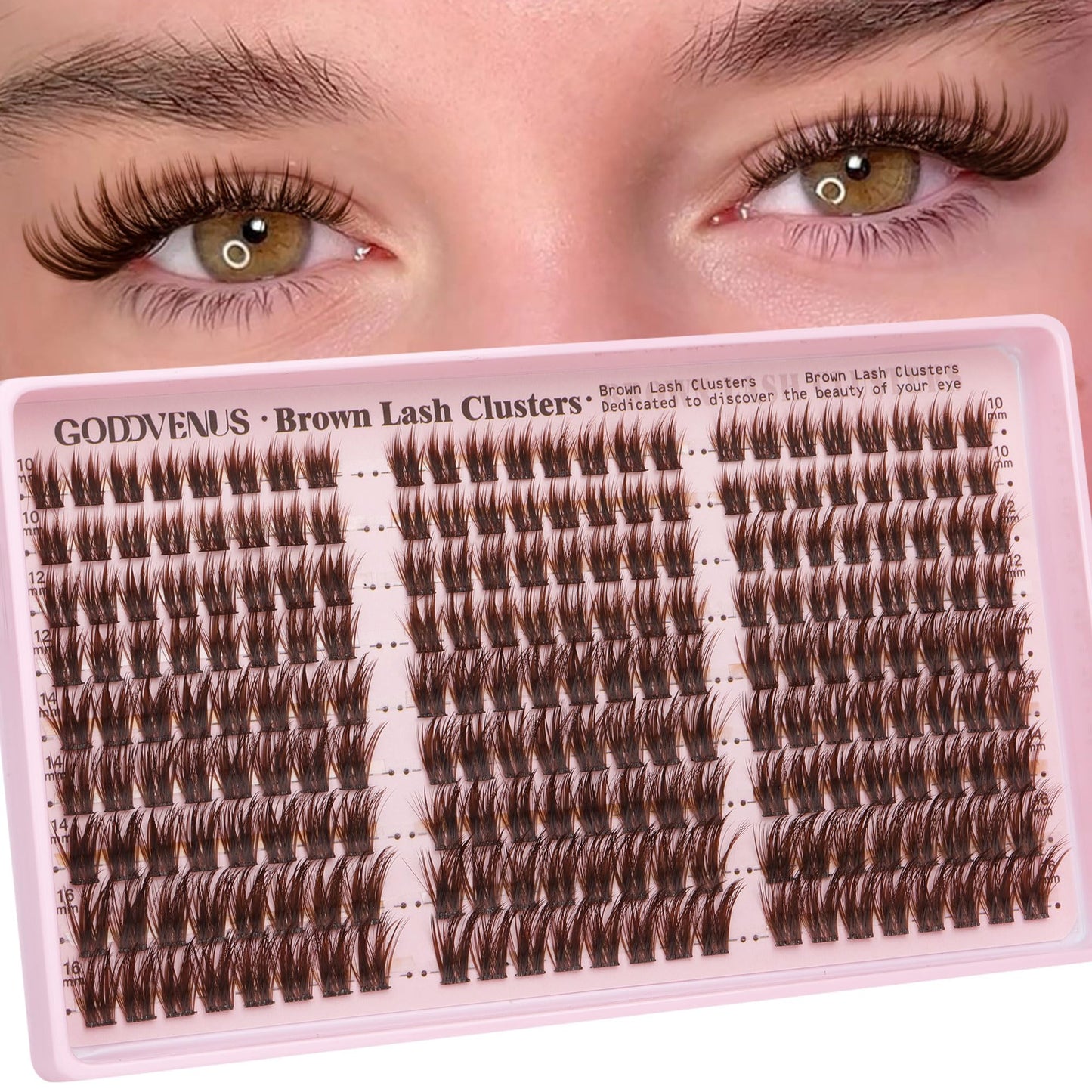 Goddvenus Brown Wispy Eye Lash Clusters Kit Natural Cluster Eyelash Extensions Kit False Eyelash Clusters Fluffy DIY Individual Lash Extensions Kit C Curl