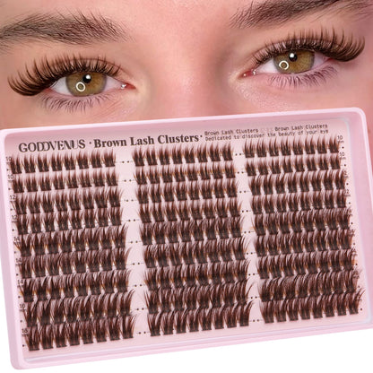 Goddvenus Brown Wispy Eye Lash Clusters Kit Natural Cluster Eyelash Extensions Kit False Eyelash Clusters Fluffy DIY Individual Lash Extensions Kit C Curl