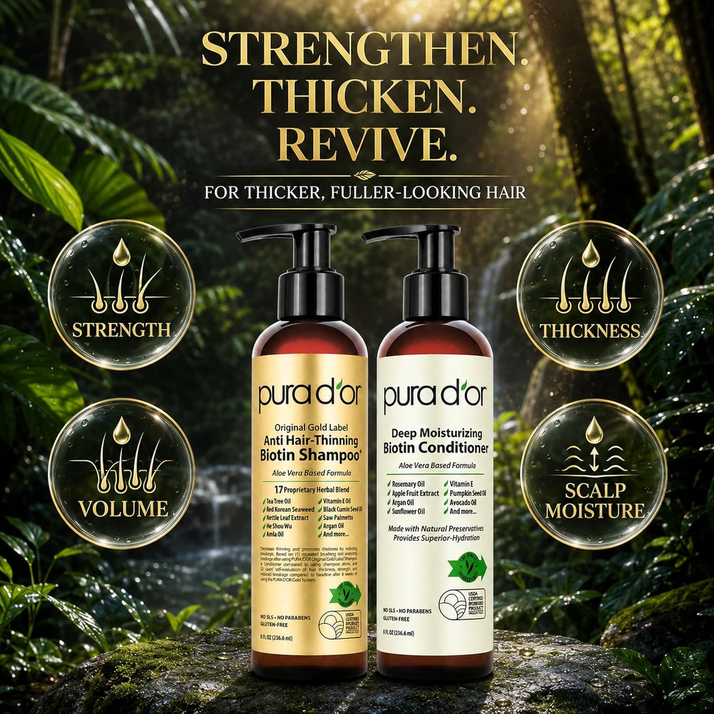 PURA D'OR Deep Moisturizing Biotin Hair Regrwoth Conditioner Thickens, Softens, & Moisturizes Dry, Frizzy, Damaged Hair w/Argan Oil, Pumpkin, Rosemary, Honeysuckle, Vitamin E, Men & Women, 16oz