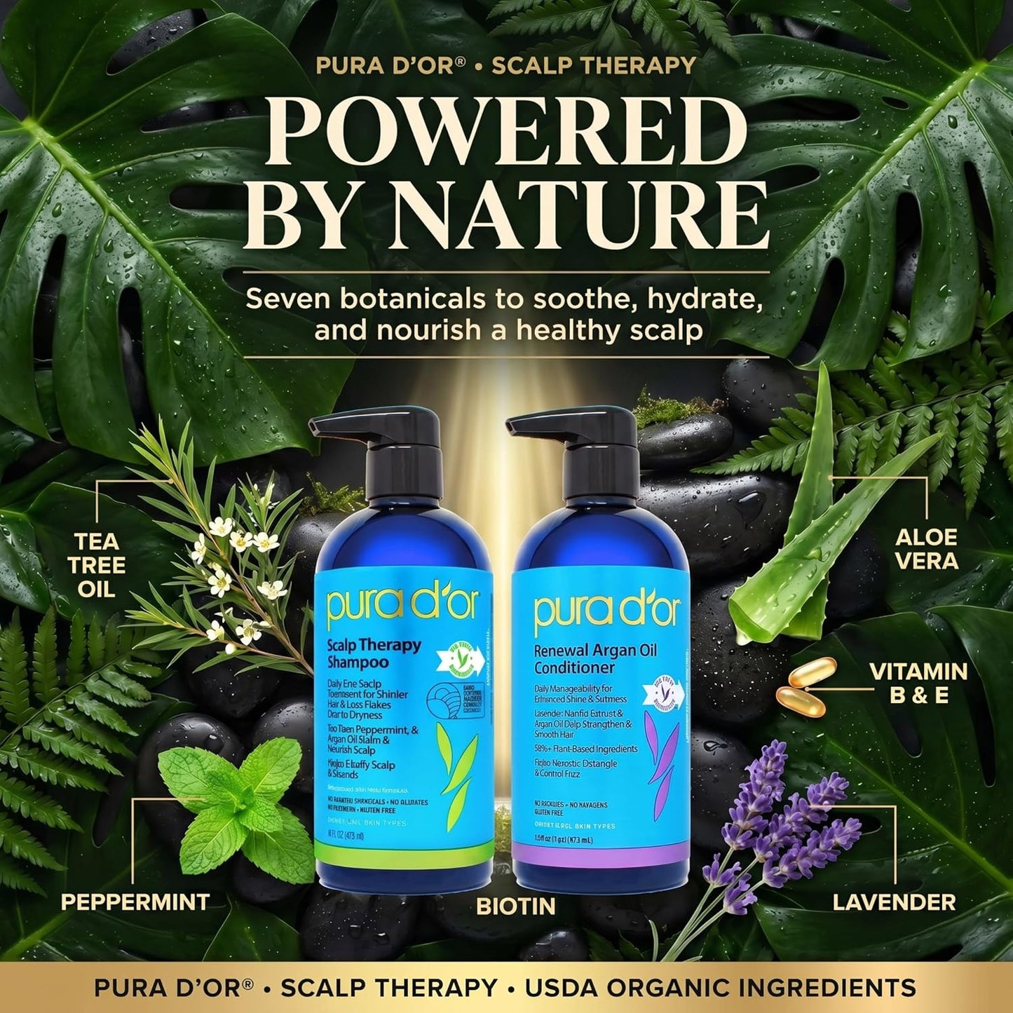 PURA D'OR Deep Moisturizing Biotin Hair Regrwoth Conditioner Thickens, Softens, & Moisturizes Dry, Frizzy, Damaged Hair w/Argan Oil, Pumpkin, Rosemary, Honeysuckle, Vitamin E, Men & Women, 16oz