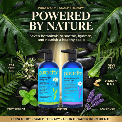 PURA D'OR Deep Moisturizing Biotin Hair Regrwoth Conditioner Thickens, Softens, & Moisturizes Dry, Frizzy, Damaged Hair w/Argan Oil, Pumpkin, Rosemary, Honeysuckle, Vitamin E, Men & Women, 16oz