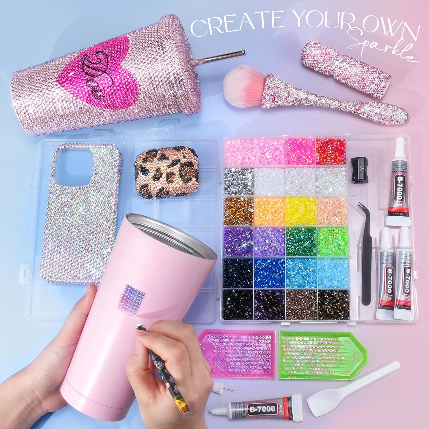 35000 Pcs Resin Jelly Rhinestones Kit, Multicolor 3mm Flatback Rhinestones with 4 Pcs B7000 Jewelry Glue & Tools, All-in-One Bedazzling Kit for DIY Arts & Crafts Gifts