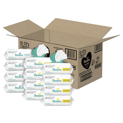 Pampers Sensitive Baby Wipes, Clinically Proven, Fragrance Free, Unscented, Water Based, Hypoallergenic, Multi-Use, Hand Wipes 1008 Wipes Total (18X Flip-Top Packs) [Packaging May Vary]