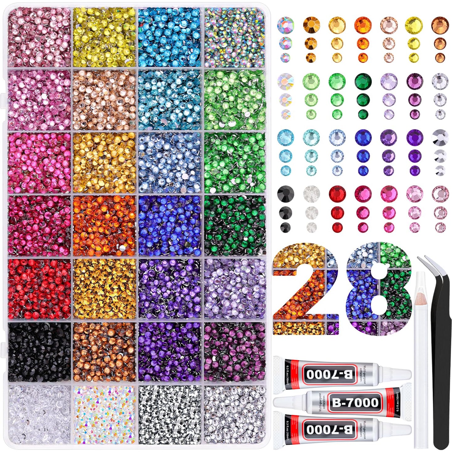Rainbow Flatback Rhinestones for Crafting and 3PCS B7000 Glue (Set 1), 2 Boxes of 4500 PCS Resin Rhinestones Gems Charms for Bedazzling DIY Crafts Tumblers Shoes Fabric Clothing Nail Art