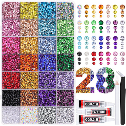 Rainbow Flatback Rhinestones for Crafting and 3PCS B7000 Glue (Set 1), 2 Boxes of 4500 PCS Resin Rhinestones Gems Charms for Bedazzling DIY Crafts Tumblers Shoes Fabric Clothing Nail Art
