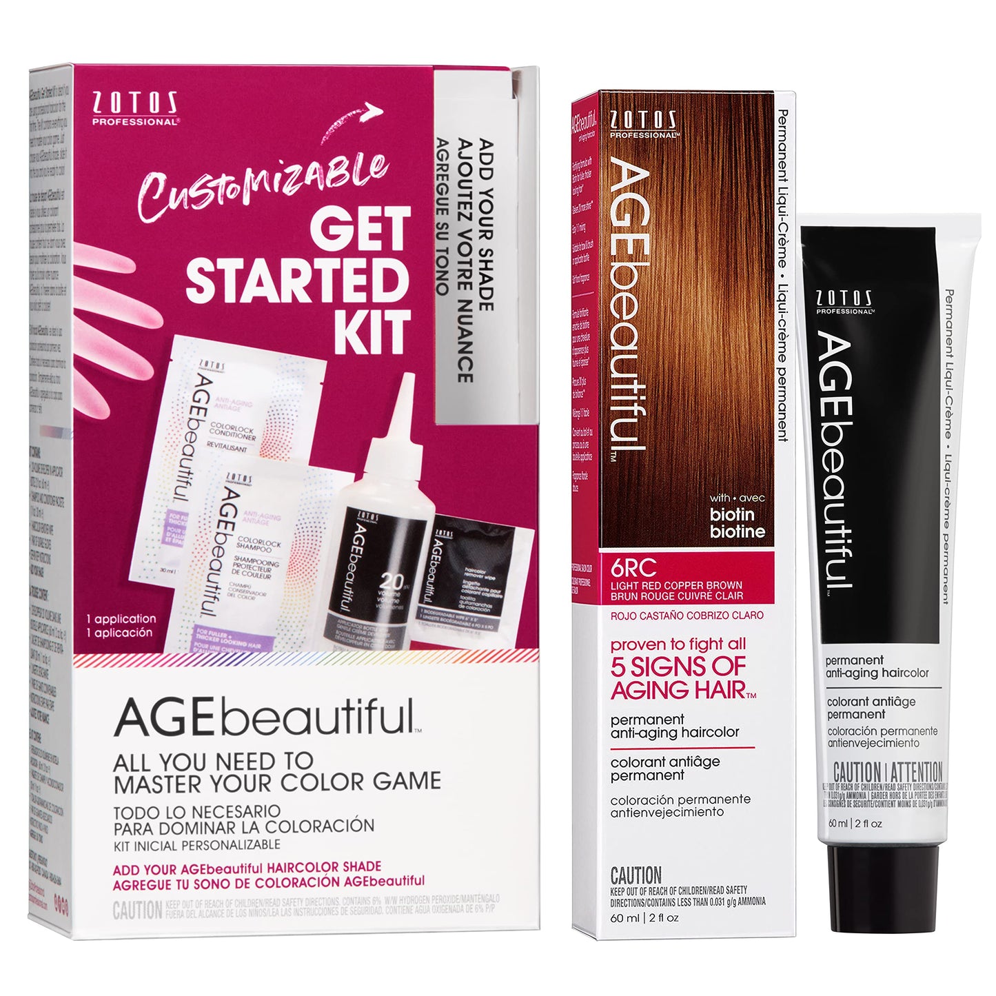 AGE beautiful Permanent Hair Color Cream, 100% Gray Coverage Hair Dye with Biotin Anti-Aging Formula for Fuller, Thicker Hair, Professional Salon Quality