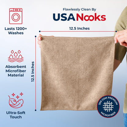 USANOOKS Microfiber Cleaning Cloth Grey - 12 Pcs (12.5"x12.5") - High Performance - 1200 Washes, Ultra Absorbent Microfiber Towel Weave Grime & Liquid for Streak-Free Mirror Shine - Car Washing Cloth