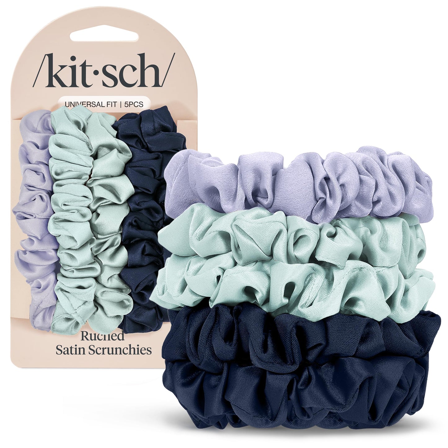Kitsch Ultra-Petite Satin Scrunchies for Women - Eucalyptus, 6pcs