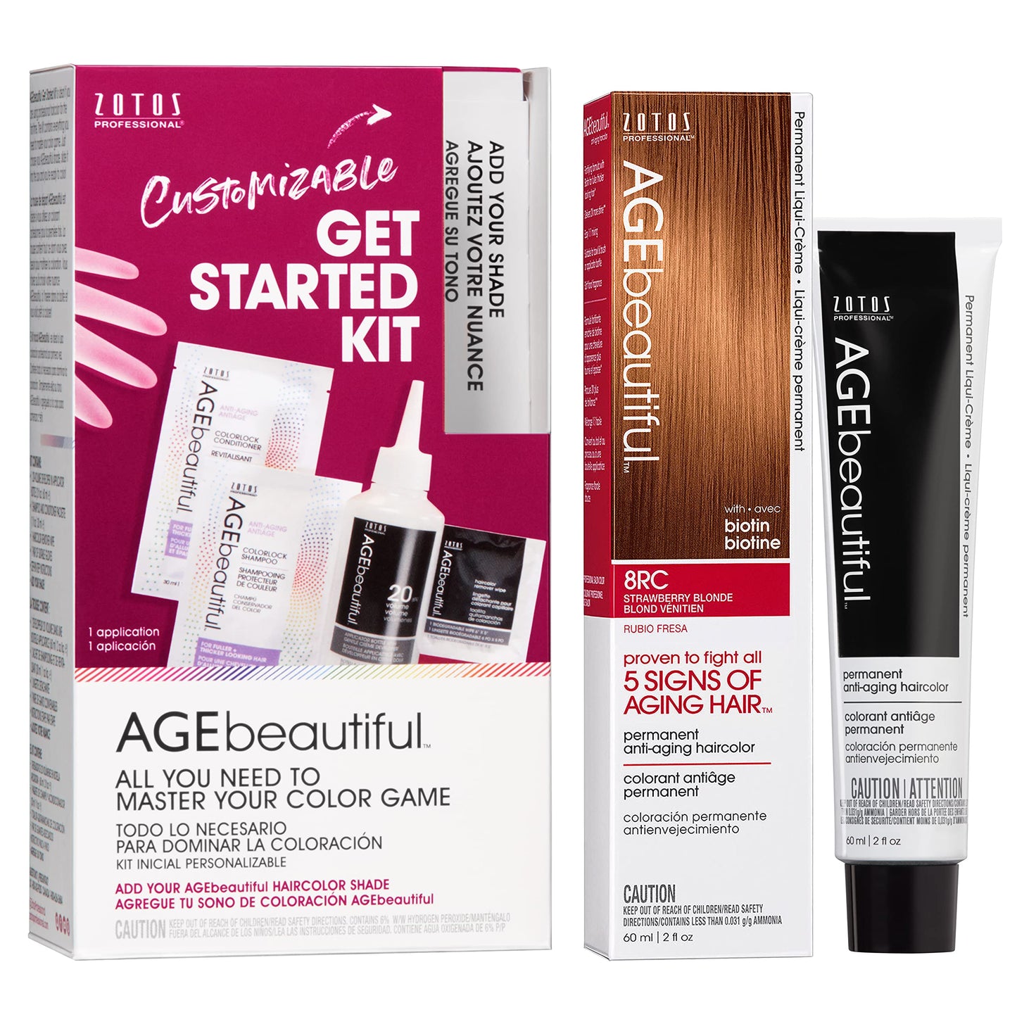 AGE beautiful Permanent Hair Color Cream, 100% Gray Coverage Hair Dye with Biotin Anti-Aging Formula for Fuller, Thicker Hair, Professional Salon Quality