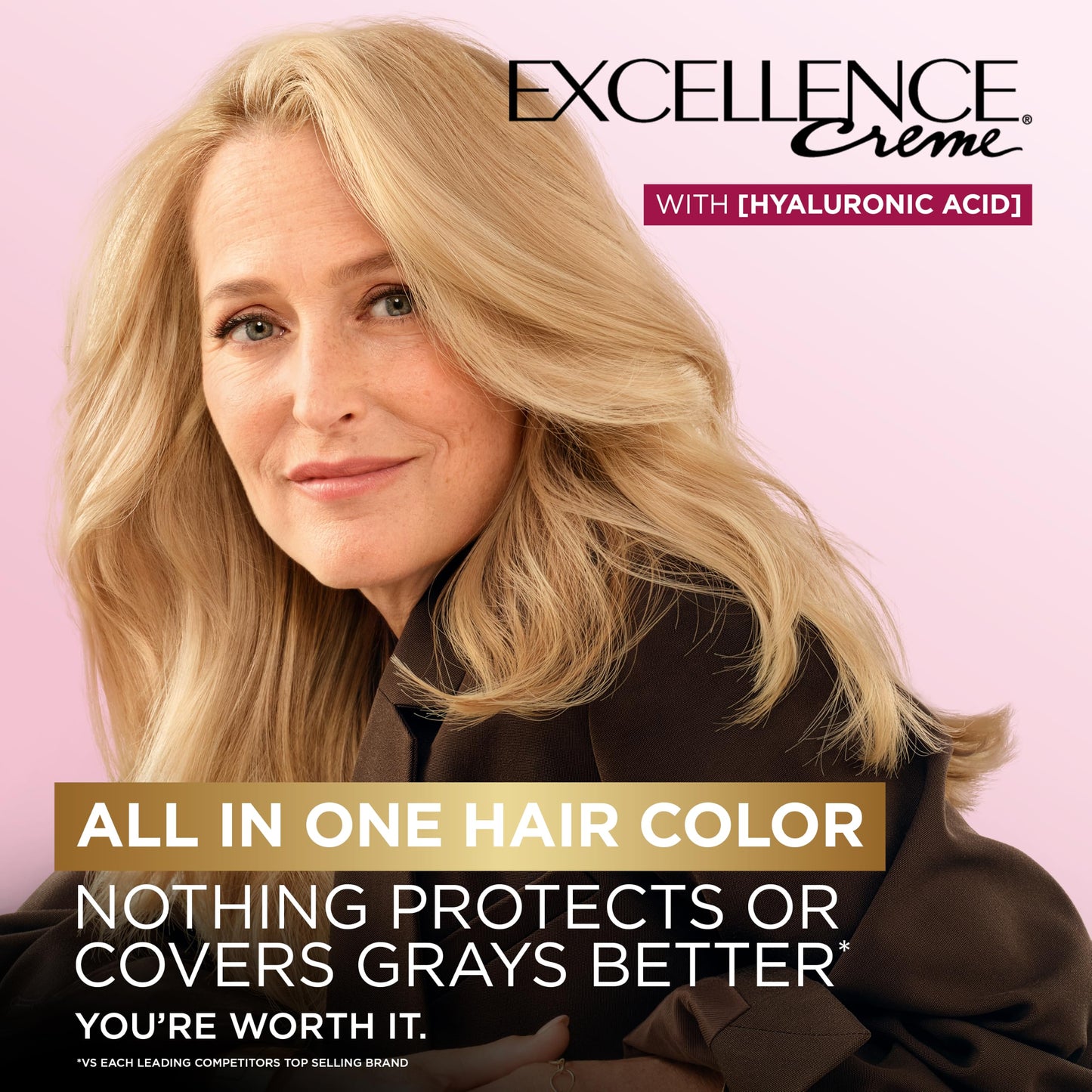 L'Oreal Paris Excellence Crème Permanent Hair Dye, Triple Care Hair Color with Hyaluronic Acid for 100% Gray Coverage, 4 Dark Brown, 1 Kit (Packaging May Vary)