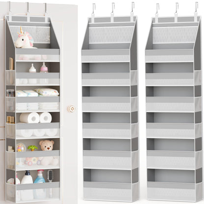 Criusia Over the Door Organizer, Heavy-Duty 6-Shelf Hanging Storage with 13 Mesh Pockets, 55lbs Capacity Behind the Door Storage for Nursery, Bathroom, Bedroom, and Dorm, White