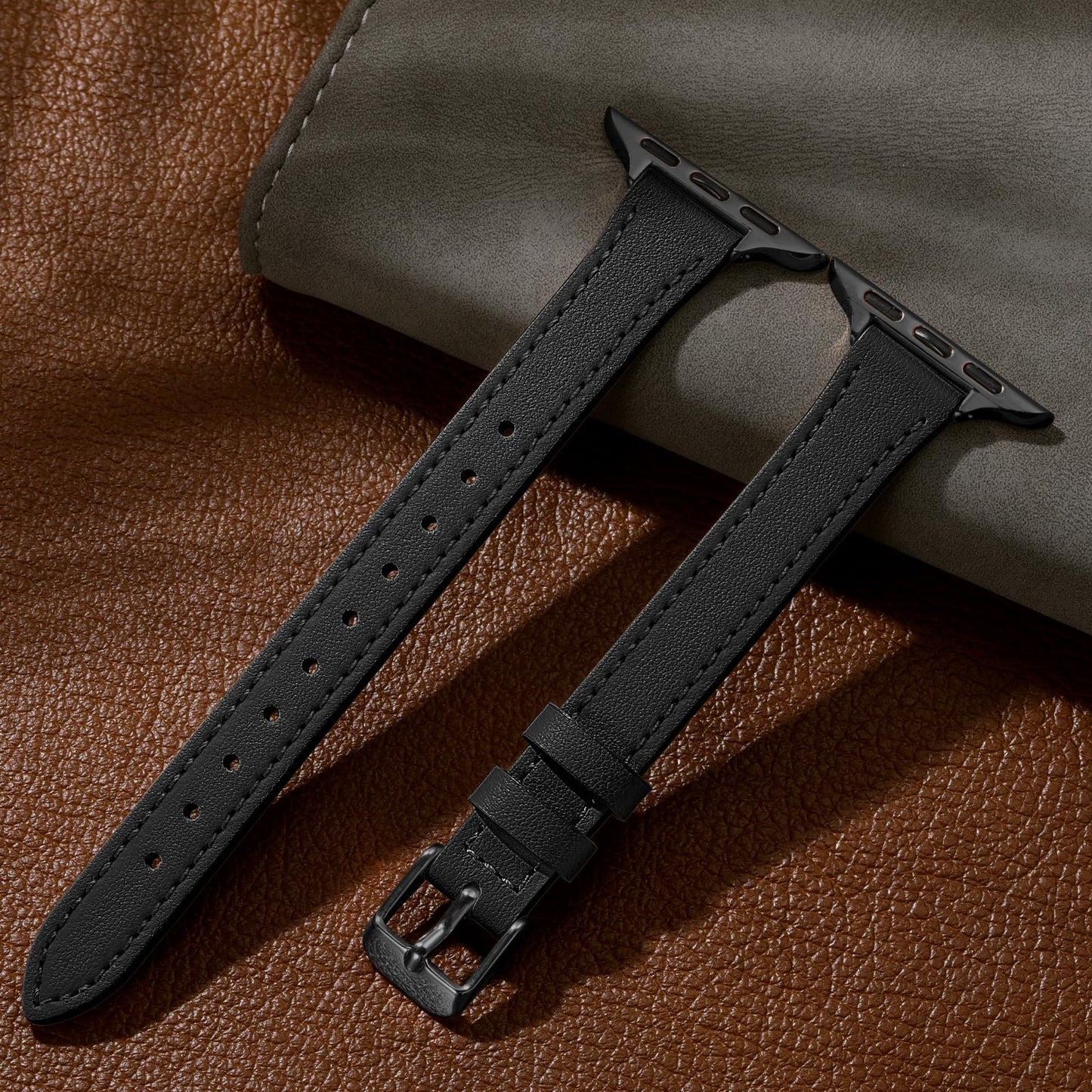 Charlam Slim Leather Band Compatible with Apple Watch Bands for Women 40mm 38mm 41mm 42mm 44mm 45mm 46mm, Top Grain Genuine Leather Strap Thin Wristband for iWatch Series 11 10 SE 9 8 7 6 5 4 3 2 1