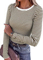 ANRABESS Women Long Sleeve Shirts Ribbed Fitted Tops