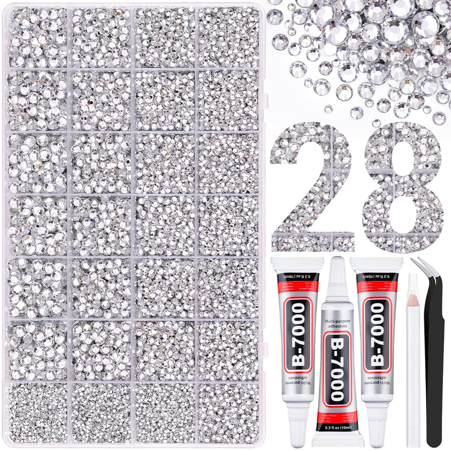 Rainbow Flatback Rhinestones for Crafting and 3PCS B7000 Glue (Set 1), 2 Boxes of 4500 PCS Resin Rhinestones Gems Charms for Bedazzling DIY Crafts Tumblers Shoes Fabric Clothing Nail Art
