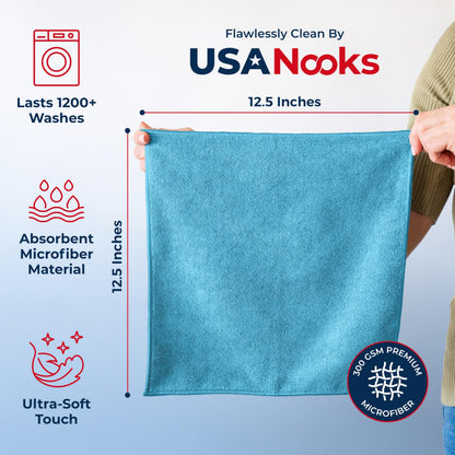 USANOOKS Microfiber Cleaning Cloth Grey - 12 Pcs (12.5"x12.5") - High Performance - 1200 Washes, Ultra Absorbent Microfiber Towel Weave Grime & Liquid for Streak-Free Mirror Shine - Car Washing Cloth