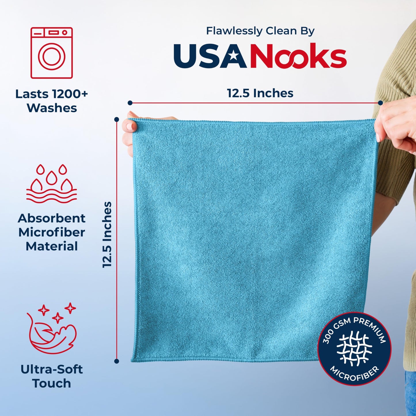 USANOOKS Microfiber Cleaning Cloth Grey - 12 Pcs (12.5"x12.5") - High Performance - 1200 Washes, Ultra Absorbent Microfiber Towel Weave Grime & Liquid for Streak-Free Mirror Shine - Car Washing Cloth