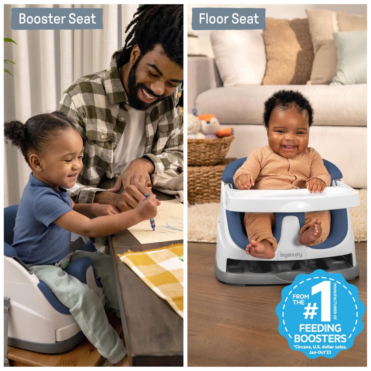 Ingenuity Baby Base 2-in-1 Booster Feeding and Floor Seat with Self-Storing Tray - Cashmere