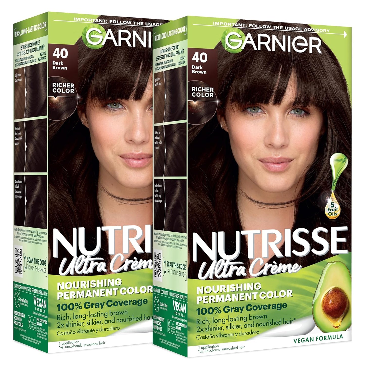 Garnier Nutrisse Ultra Crème Hair Color, Permanent Hair Dye with 100% Gray Coverage, Vegan & Cruelty-Free, 33 Darkest Golden Brown (Caramel Fudge), 1 Count