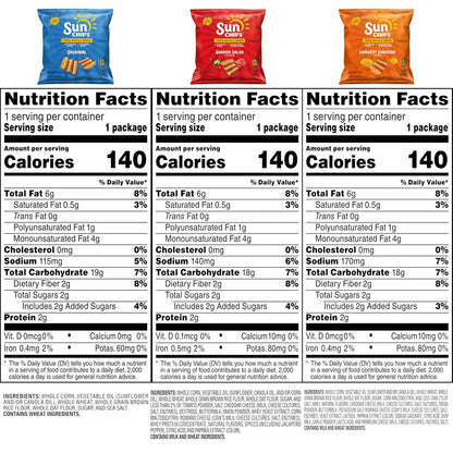 SunChips 100% Whole Grain Chips, Variety Pack, 1 oz Bags, Pack of 40, No Artificial Flavors, Colors