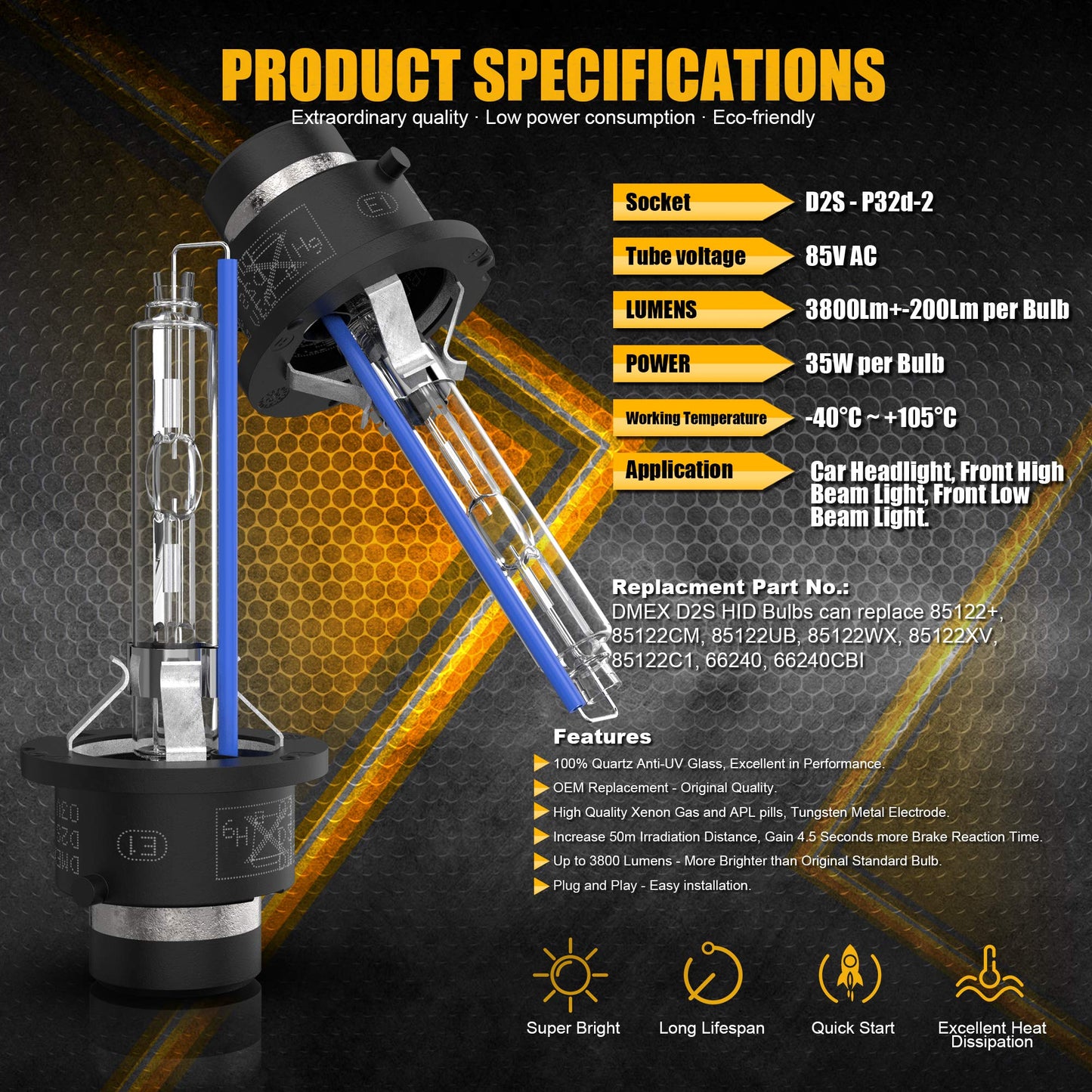 DMEX D3S HID Headlight Bulbs 8000K White Blue Xenon 35W 66340 42403 42302 Replacement - Pack of 2 (Not fit Halogen Headlamp)