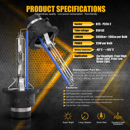 DMEX D3S HID Headlight Bulbs 8000K White Blue Xenon 35W 66340 42403 42302 Replacement - Pack of 2 (Not fit Halogen Headlamp)