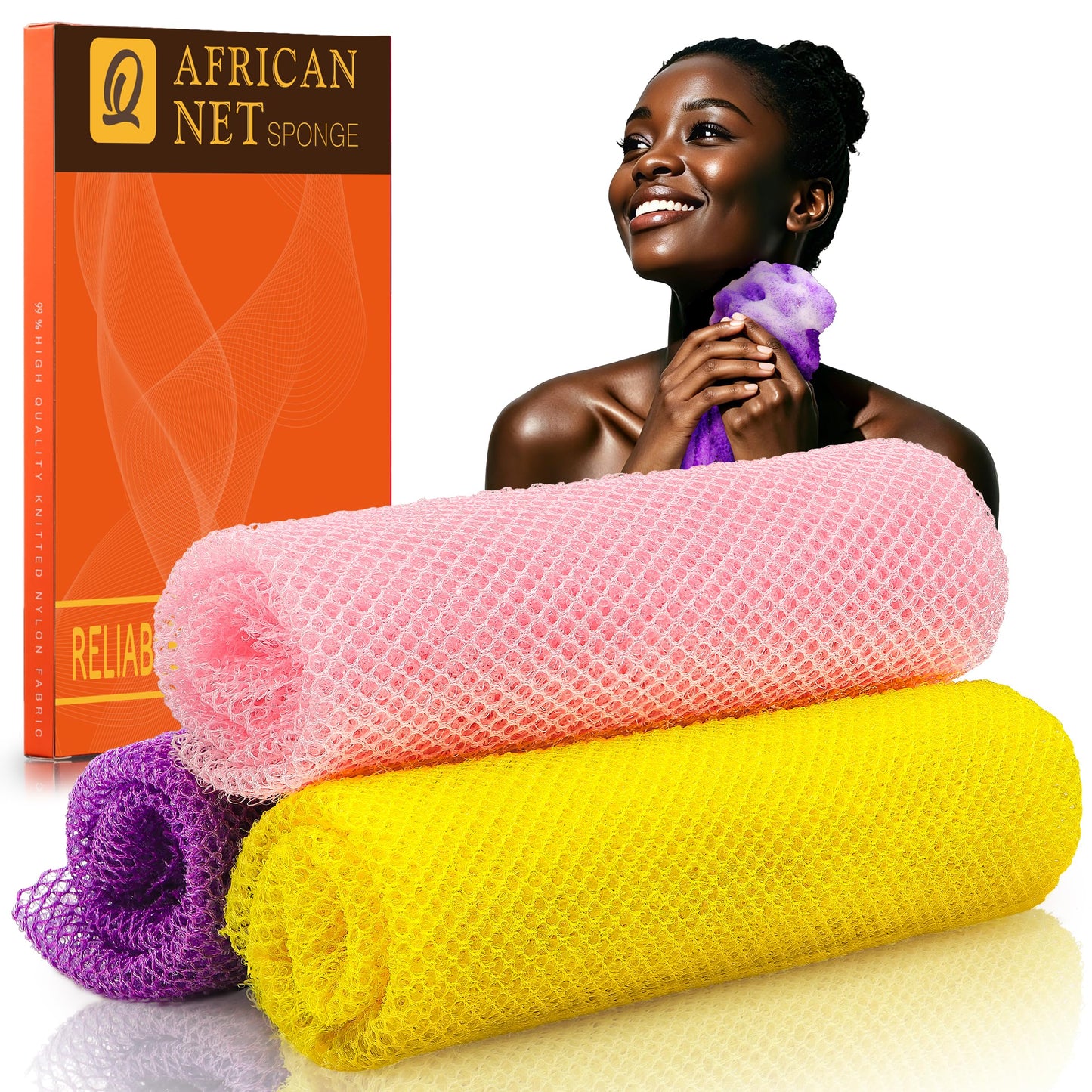 UJFQBH African Net Sponge Authenti, Exfoliating Body Scrubber for Back and Hard to Reach Areas, Gentle Daily Exfoliation for Deep Cleansing, Quick Drying Shower Essential, Aqua Grey 3 Pack
