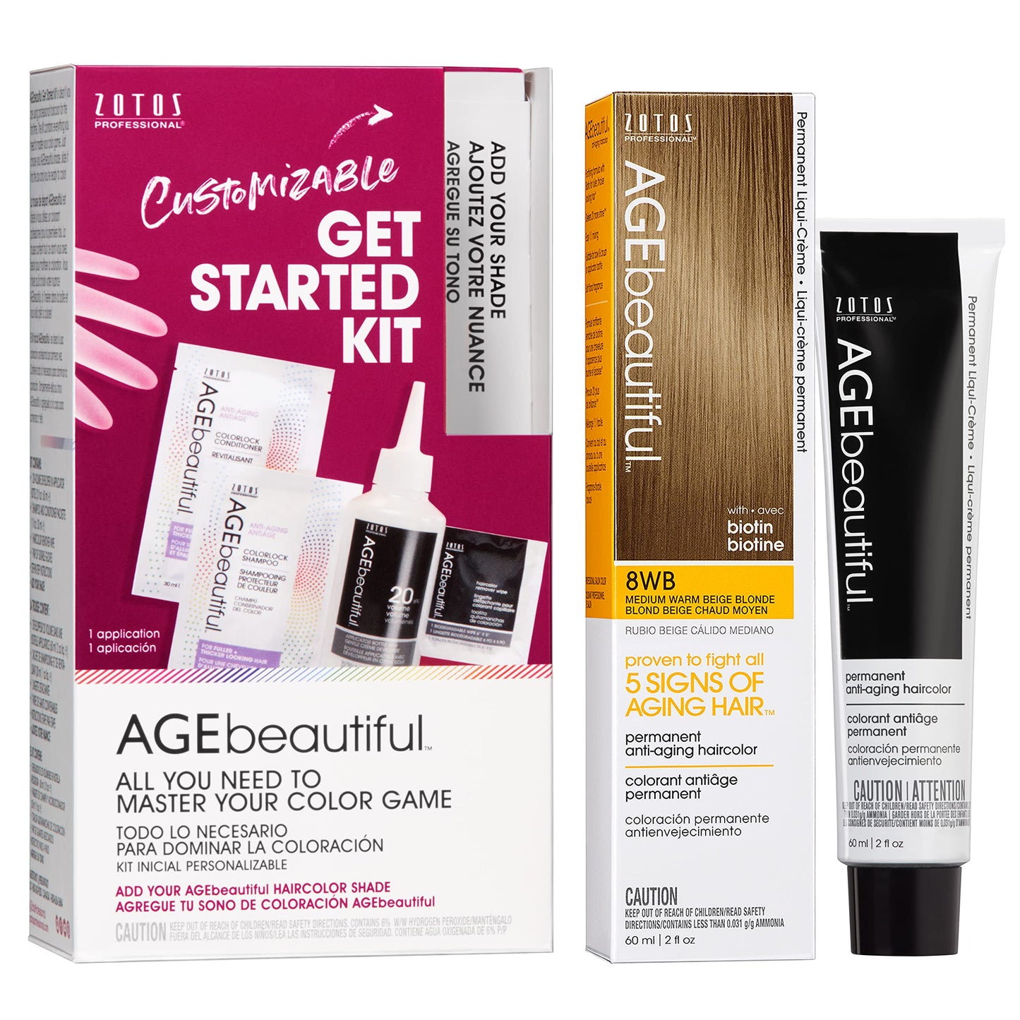 AGE beautiful Permanent Hair Color Cream, 100% Gray Coverage Hair Dye with Biotin Anti-Aging Formula for Fuller, Thicker Hair, Professional Salon Quality
