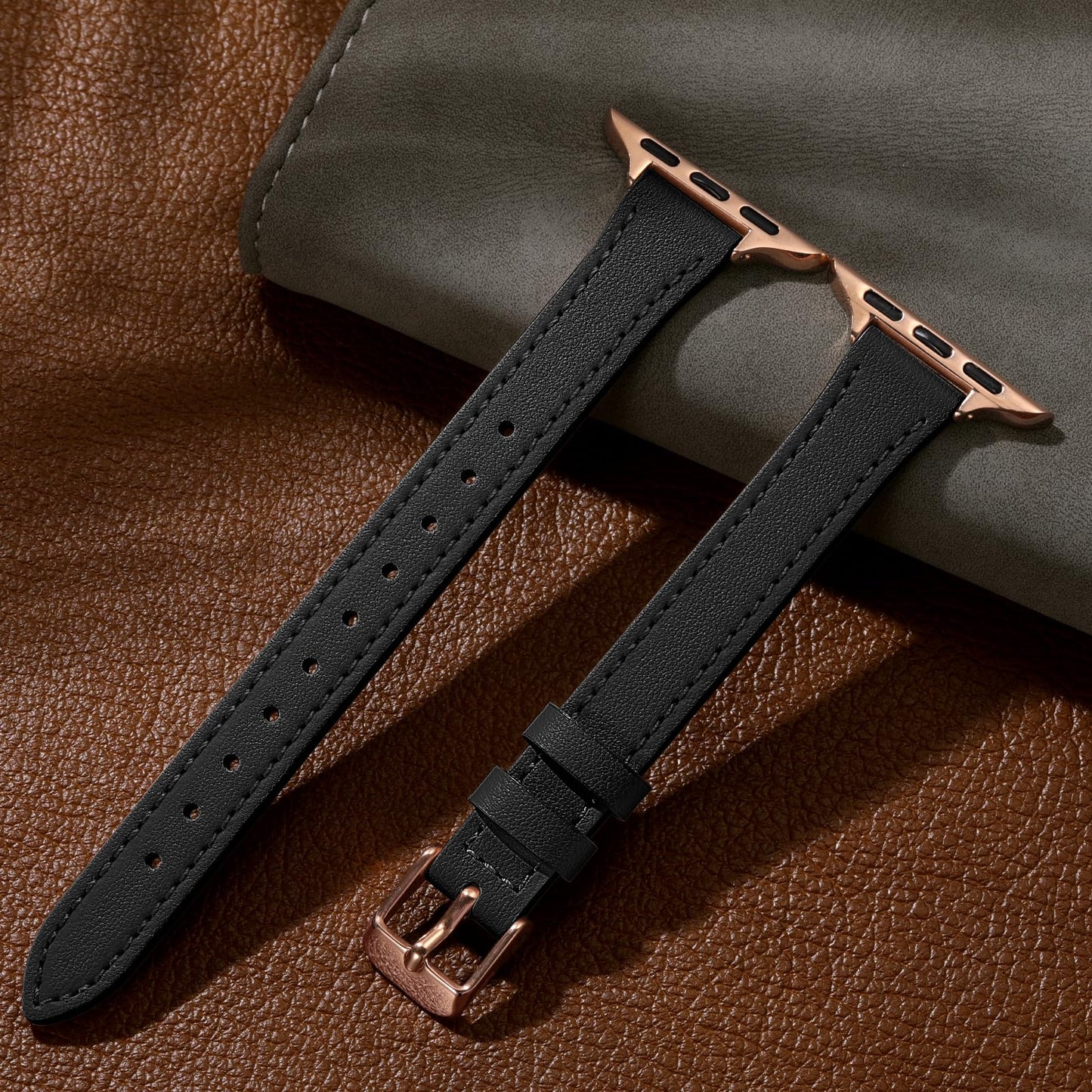 Charlam Slim Leather Band Compatible with Apple Watch Bands for Women 40mm 38mm 41mm 42mm 44mm 45mm 46mm, Top Grain Genuine Leather Strap Thin Wristband for iWatch Series 11 10 SE 9 8 7 6 5 4 3 2 1