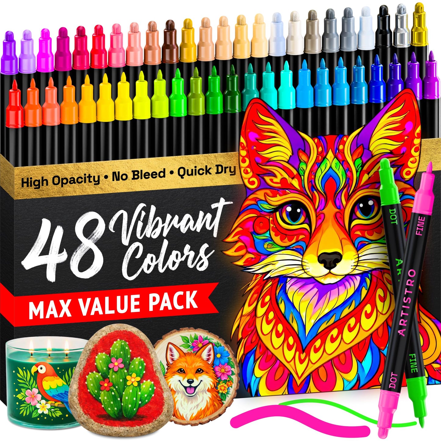 ARTISTRO Dual-Tip Acrylic Paint Marker Pens - Set of 36