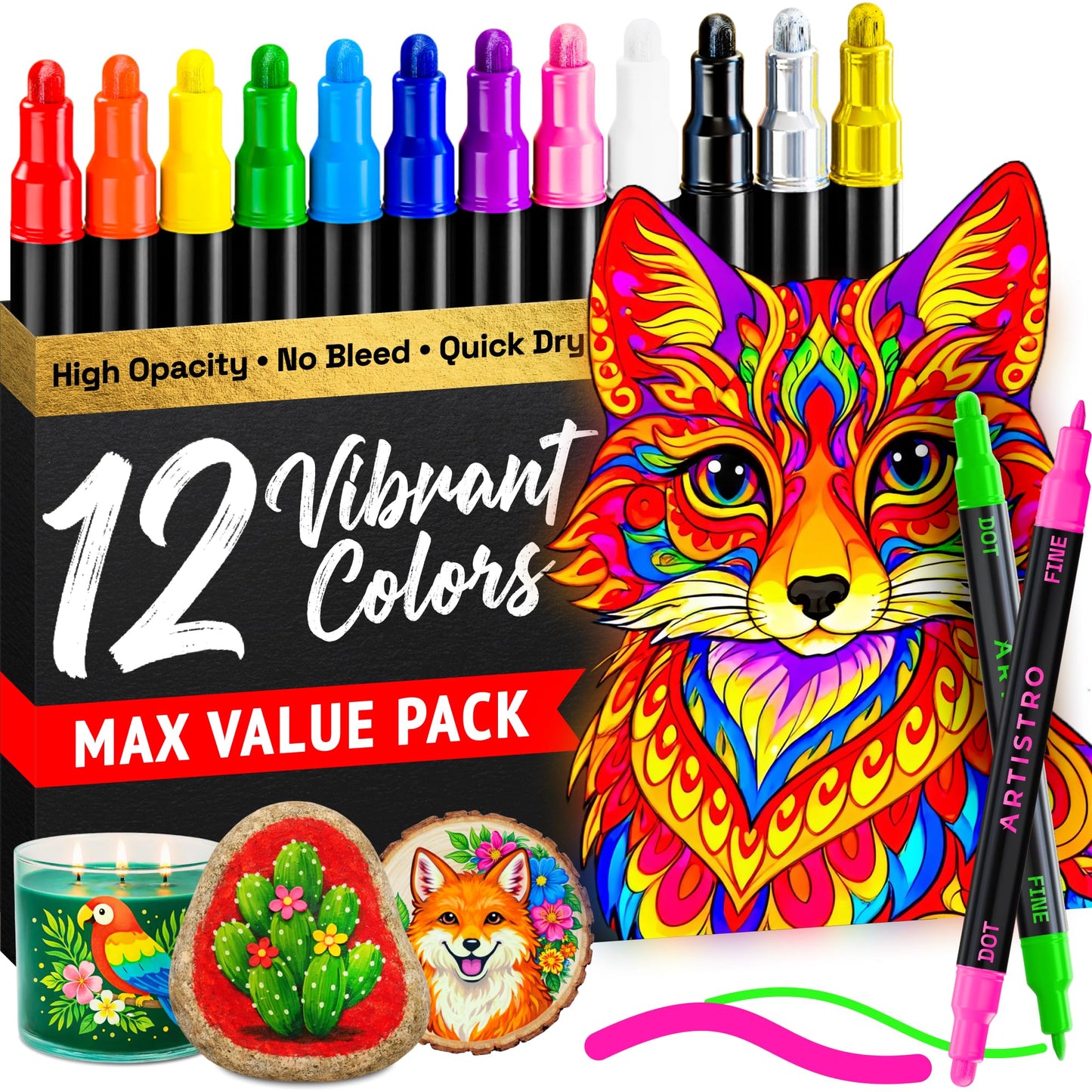 ARTISTRO Dual-Tip Acrylic Paint Marker Pens - Set of 36