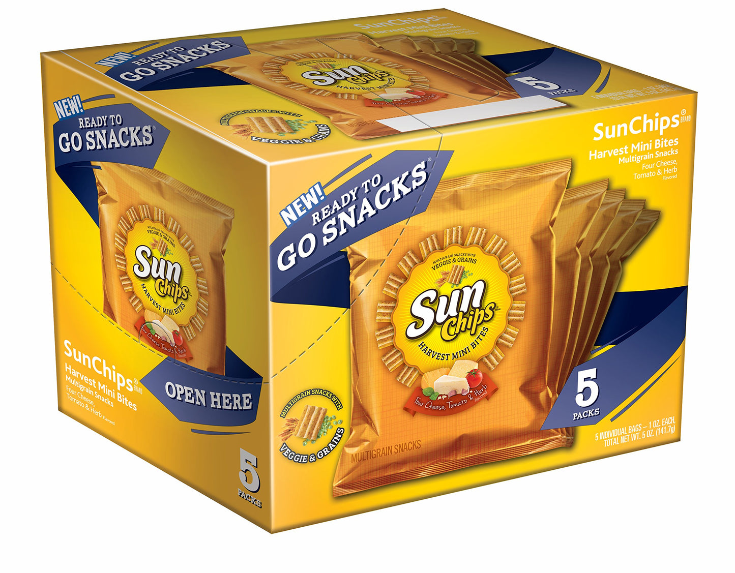 SunChips 100% Whole Grain Chips, Variety Pack, 1 oz Bags, Pack of 40, No Artificial Flavors, Colors