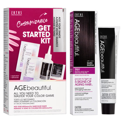 AGE beautiful Permanent Hair Color Cream, 100% Gray Coverage Hair Dye with Biotin Anti-Aging Formula for Fuller, Thicker Hair, Professional Salon Quality