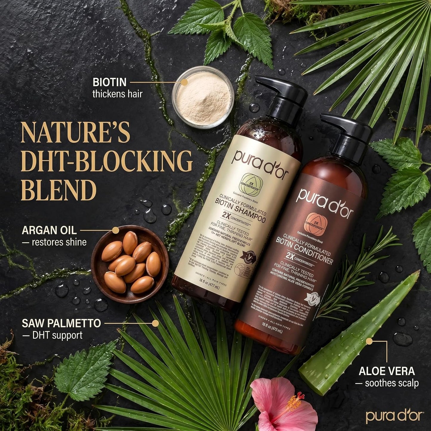 PURA D'OR Deep Moisturizing Biotin Hair Regrwoth Conditioner Thickens, Softens, & Moisturizes Dry, Frizzy, Damaged Hair w/Argan Oil, Pumpkin, Rosemary, Honeysuckle, Vitamin E, Men & Women, 16oz