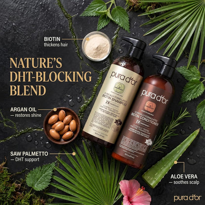 PURA D'OR Deep Moisturizing Biotin Hair Regrwoth Conditioner Thickens, Softens, & Moisturizes Dry, Frizzy, Damaged Hair w/Argan Oil, Pumpkin, Rosemary, Honeysuckle, Vitamin E, Men & Women, 16oz