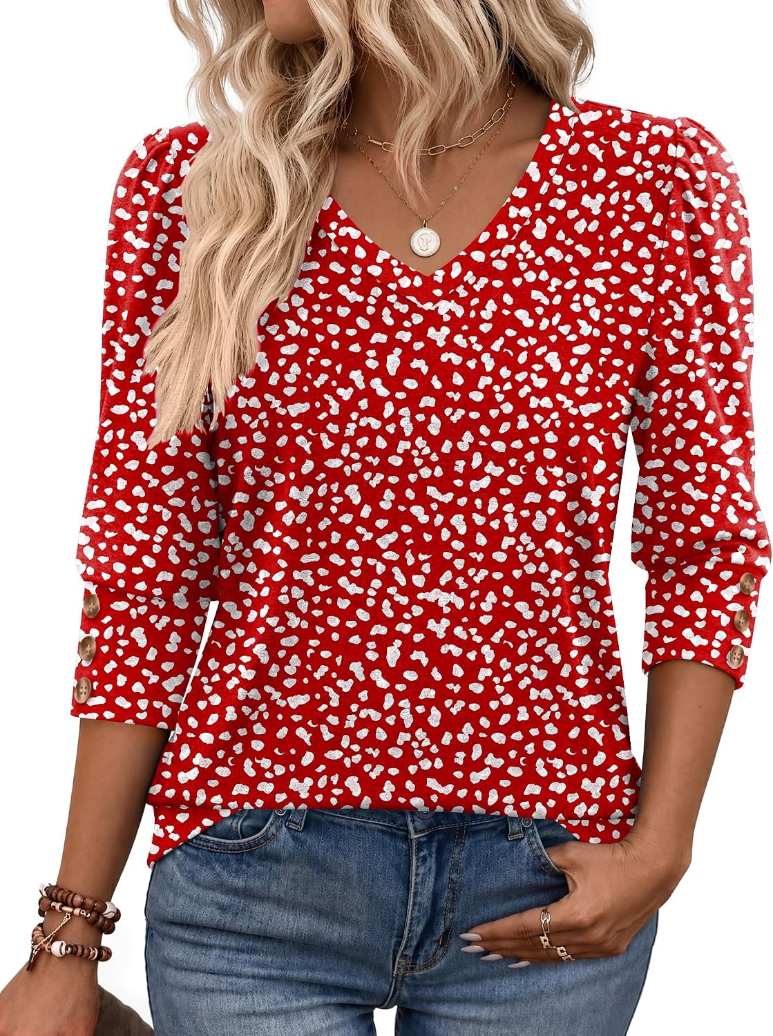 Zeagoo Womens 3/4 Sleeve V Neck T Shirts Dressy Casual Tops