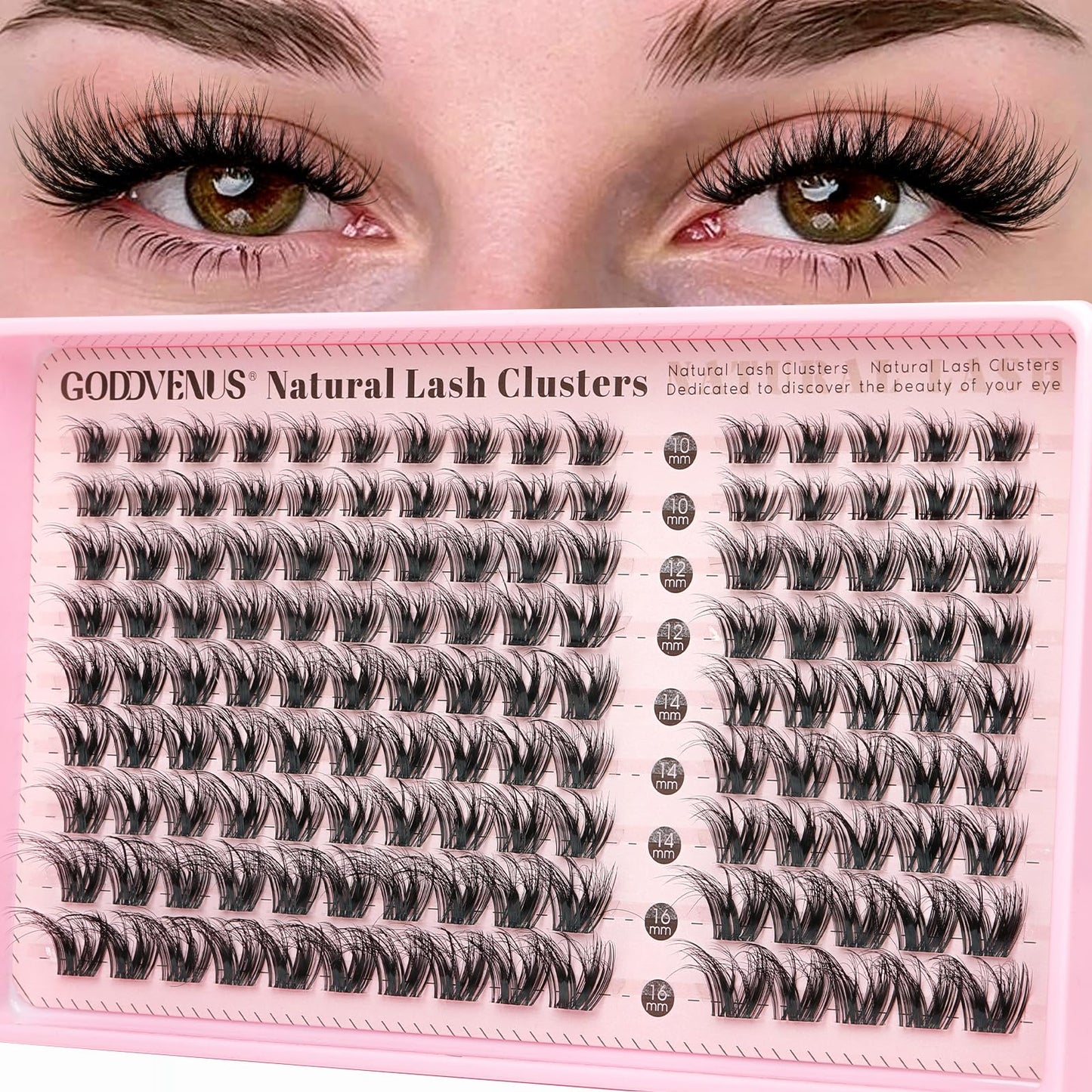 Goddvenus Brown Wispy Eye Lash Clusters Kit Natural Cluster Eyelash Extensions Kit False Eyelash Clusters Fluffy DIY Individual Lash Extensions Kit C Curl