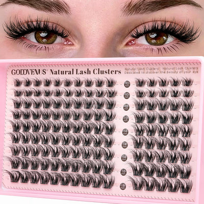 Goddvenus Brown Wispy Eye Lash Clusters Kit Natural Cluster Eyelash Extensions Kit False Eyelash Clusters Fluffy DIY Individual Lash Extensions Kit C Curl