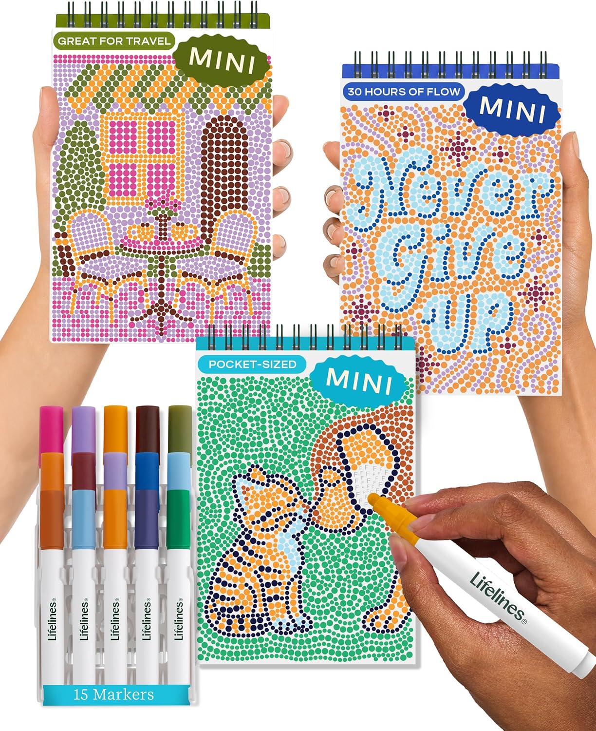 Lifelines FlowArt Mini Activity Pads, 3-Pack, Dot-by-Letter Coloring Books