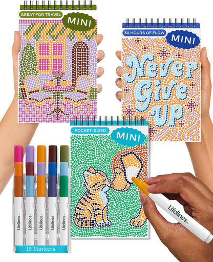 Lifelines FlowArt Mini Activity Pads, 3-Pack, Dot-by-Letter Coloring Books