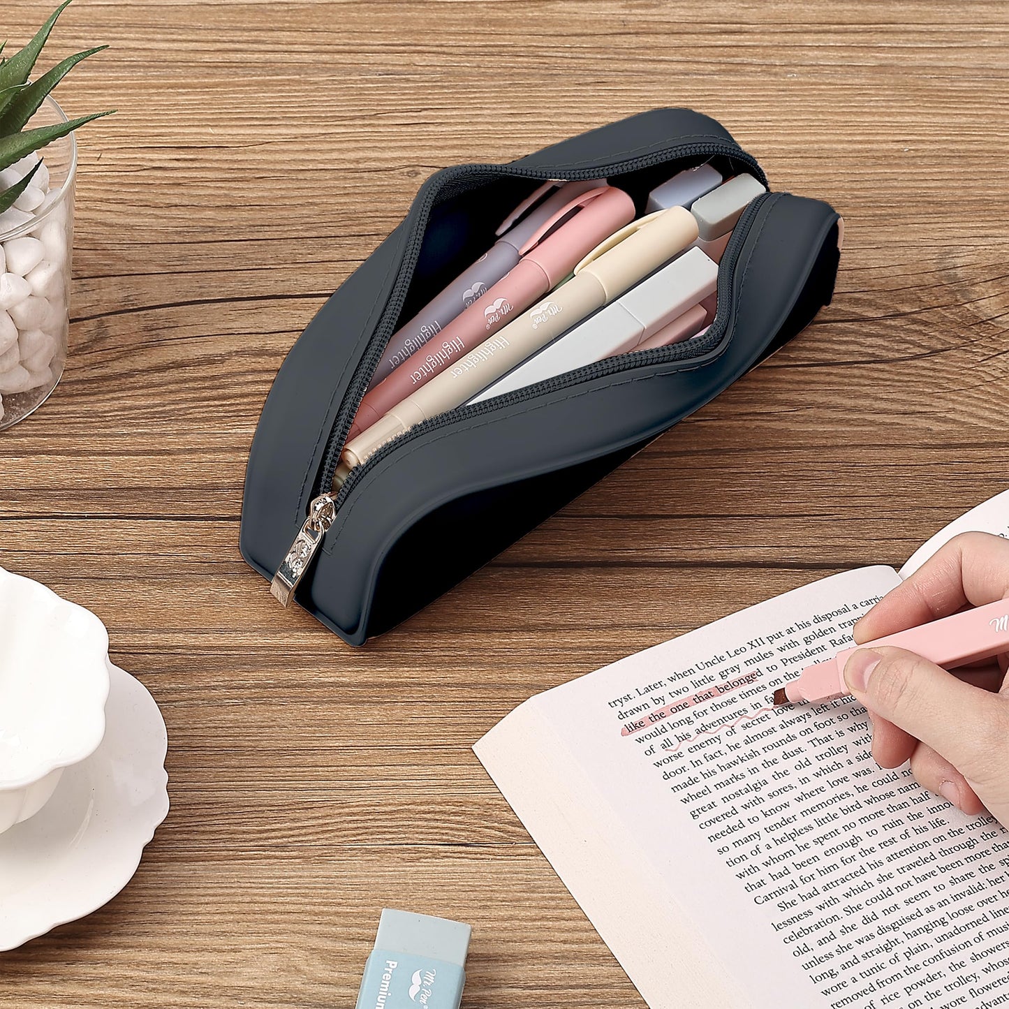 Mr. Pen- Silicone Pencil Case, Aesthetic Pencil Bag for Women, Makeup Pouch