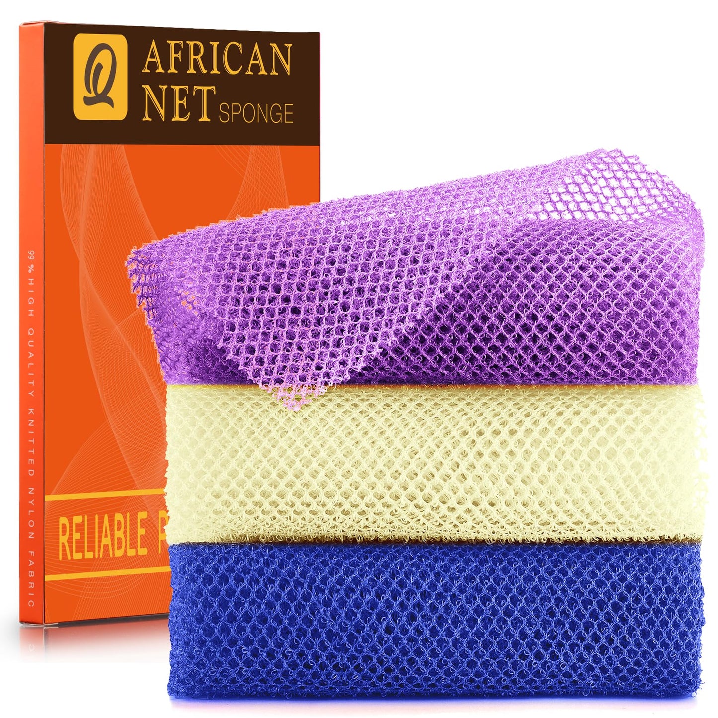 UJFQBH African Net Sponge Authenti, Exfoliating Body Scrubber for Back and Hard to Reach Areas, Gentle Daily Exfoliation for Deep Cleansing, Quick Drying Shower Essential, Aqua Grey 3 Pack