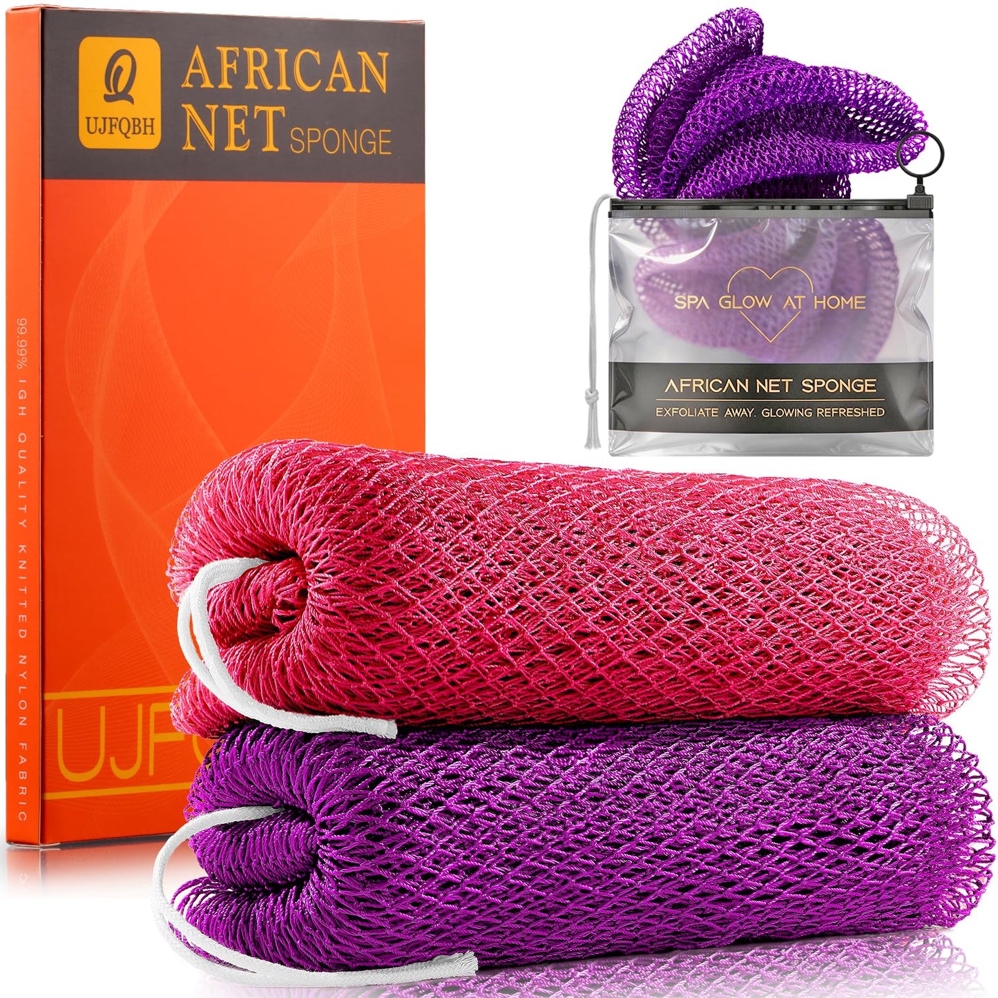 UJFQBH African Net Sponge Authenti, Exfoliating Body Scrubber for Back and Hard to Reach Areas, Gentle Daily Exfoliation for Deep Cleansing, Quick Drying Shower Essential, Aqua Grey 3 Pack